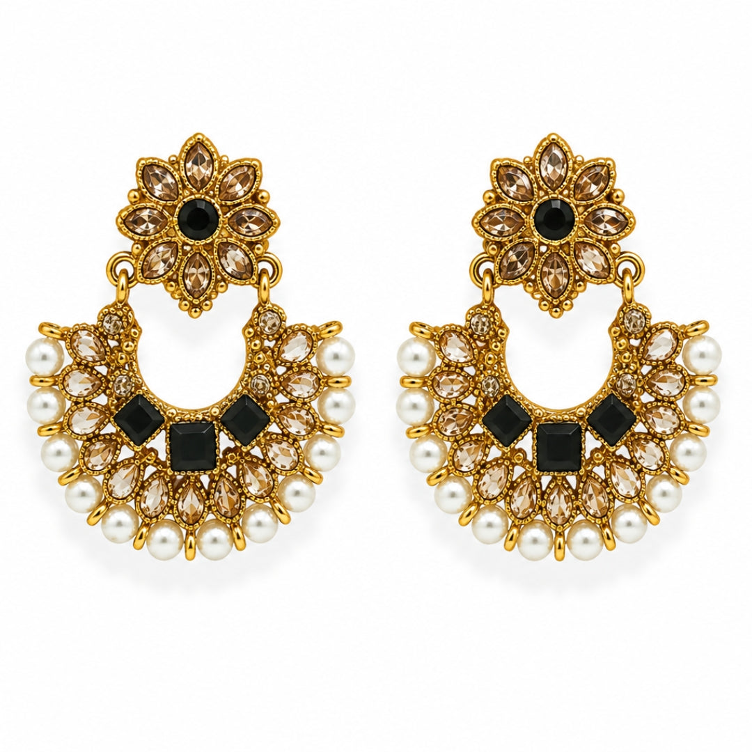 Chandbali Pearl Gold-Plated Earrings — Noir