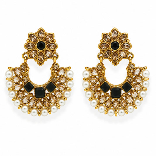 Chandbali Pearl Gold-Plated Earrings — Noir
