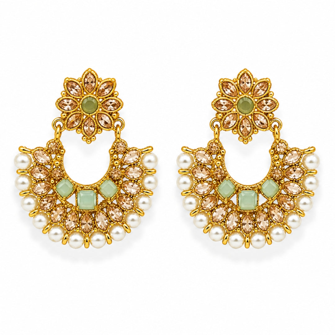 Chandbali Pearl Gold-Plated Earrings — Mint