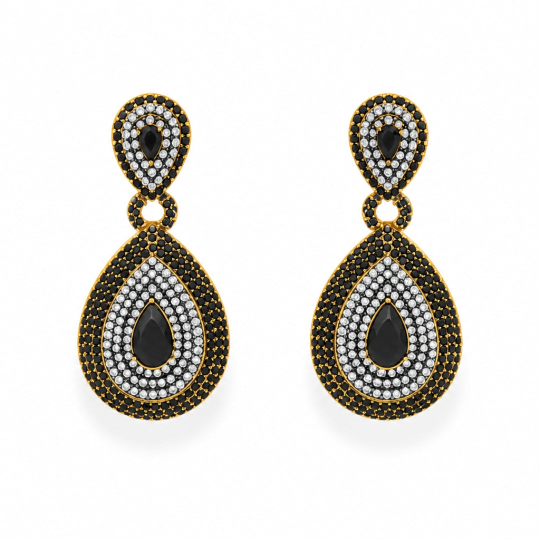 Velora Noir Crystal Gold-Plated Earrings - Black