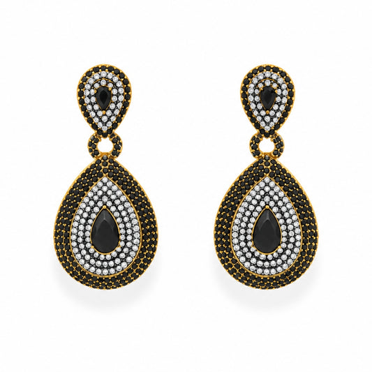 Velora Noir Crystal Gold-Plated Earrings - Black