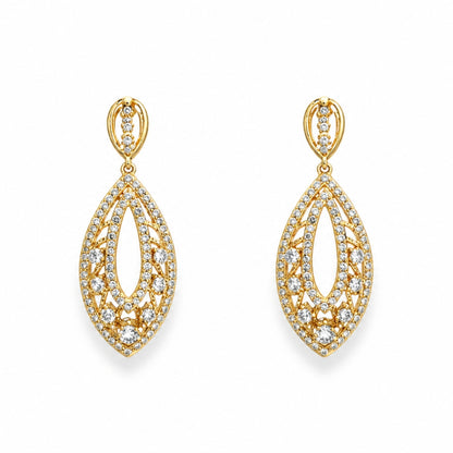 Elara Crystal Leaf Gold-Plated Drop Earrings