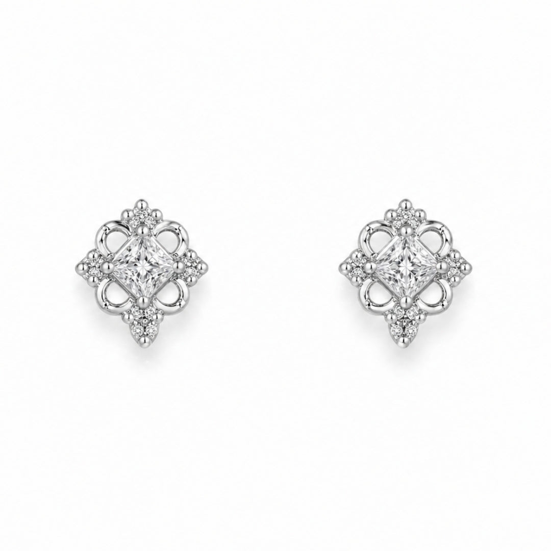 Mirelle Crystal Bloom Rhodium-Plated Stud Earrings