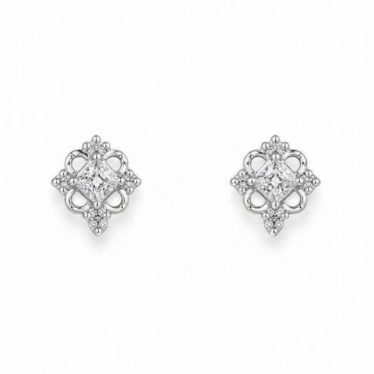 Mirelle Crystal Bloom Rhodium-Plated Stud Earrings