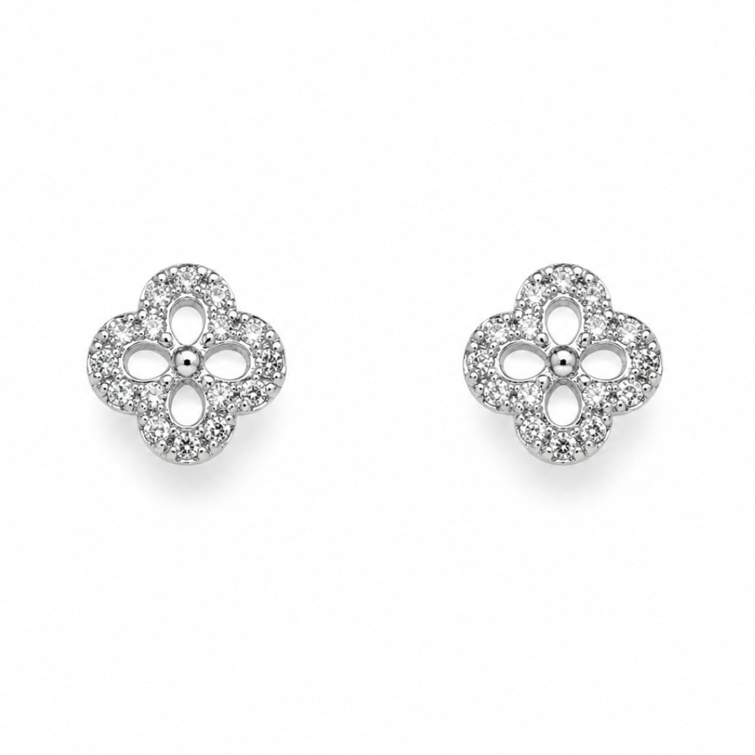 Flora Crystal Rhodium-Plated Stud Earrings