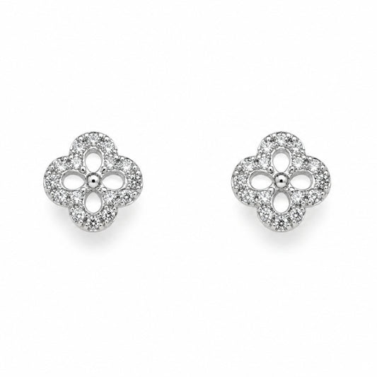 Flora Crystal Rhodium-Plated Stud Earrings