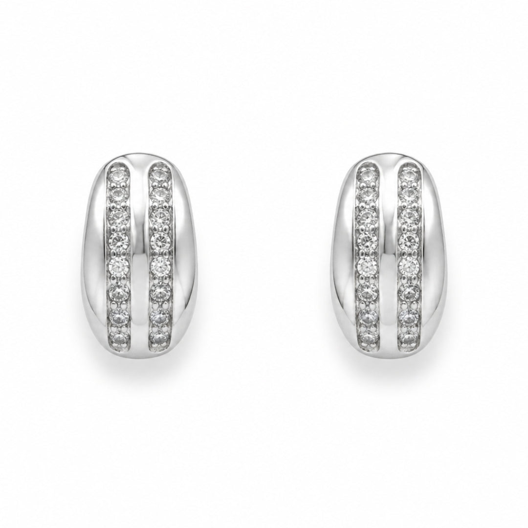 Aveline Crystal Stripe Rhodium-Plated Bali Earrings