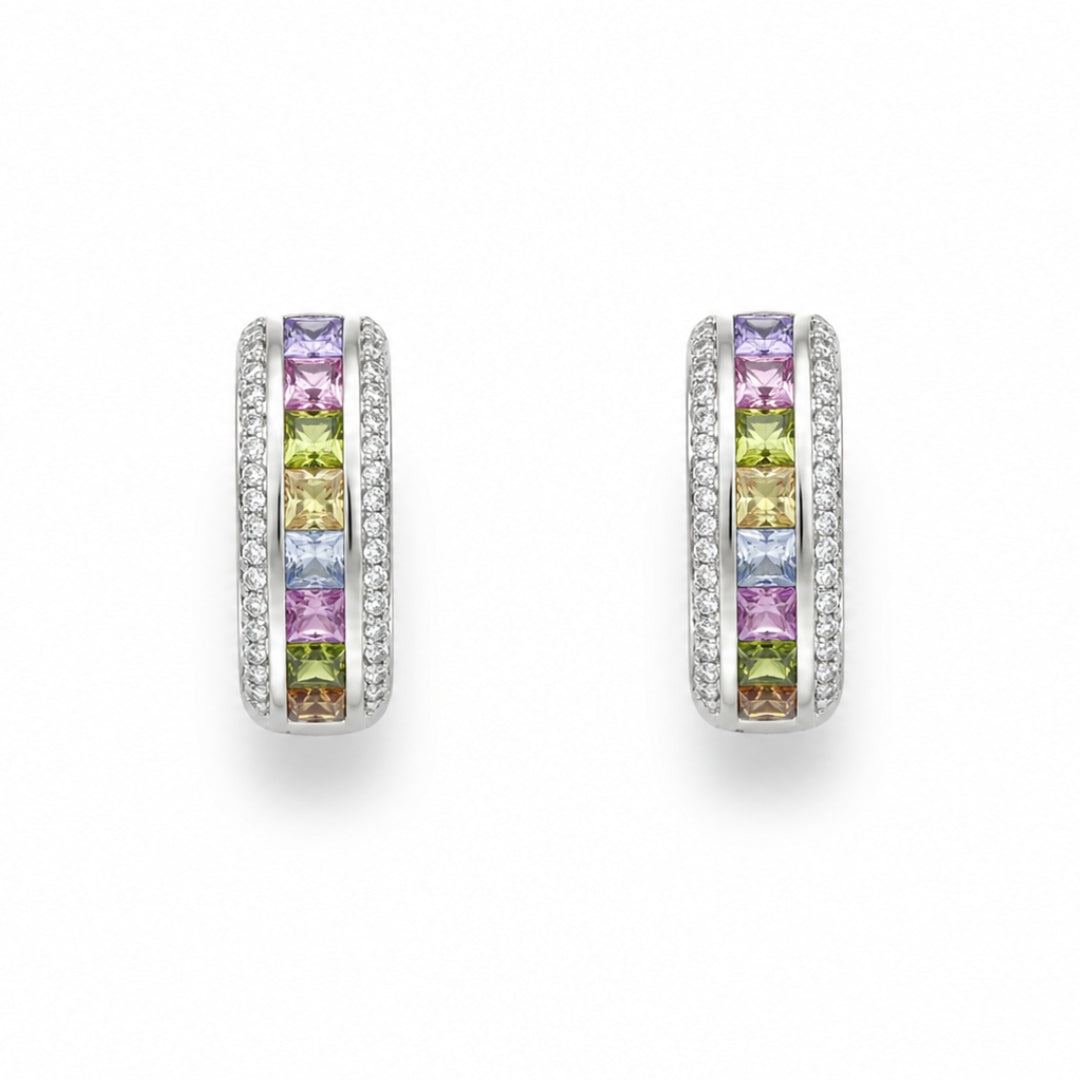 Prismé Rainbow Crystal Rhodium-Plated Bali Earrings