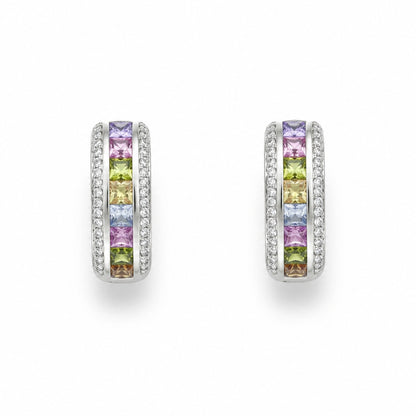 Prismé Rainbow Crystal Rhodium-Plated Bali Earrings