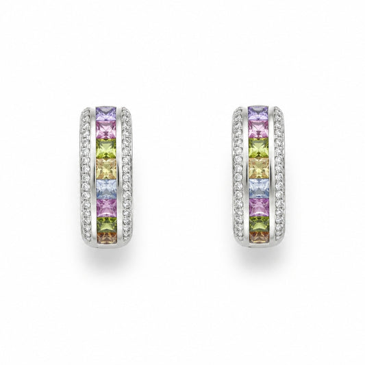 Prismé Rainbow Crystal Rhodium-Plated Bali Earrings