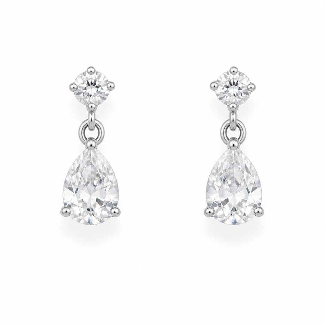 Aurelle Zircon Drop Rhodium-Plated Earrings