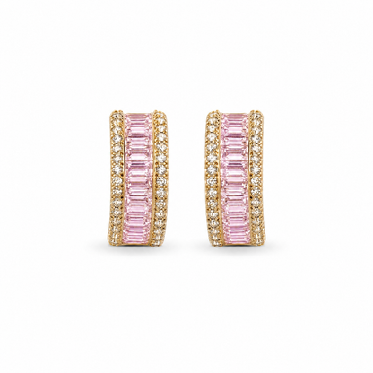 Aureline Baguette Crystal Gold-Plated Bali Earrings — Rose Pink