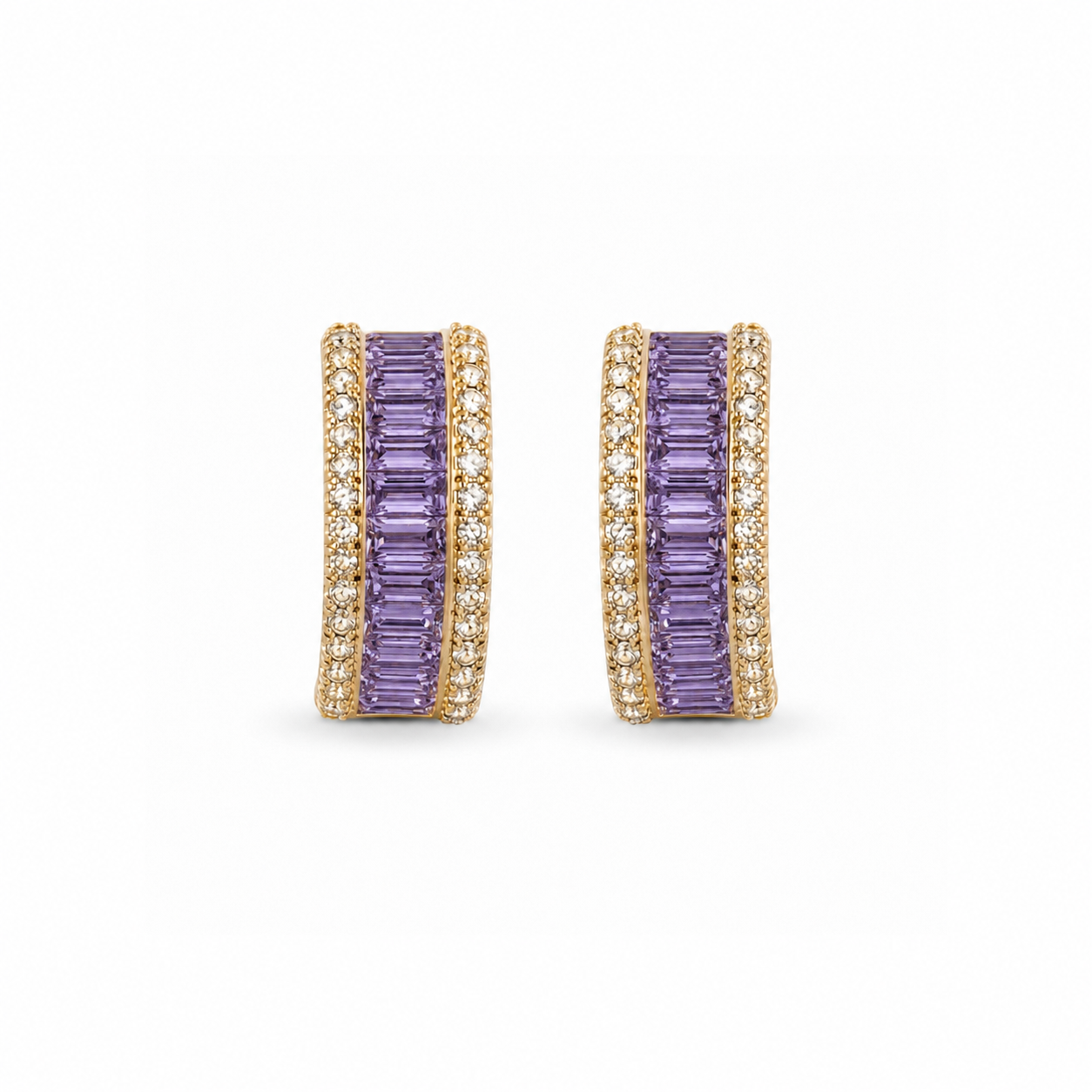 Aureline Baguette Crystal Gold-Plated Bali Earrings — Lavender