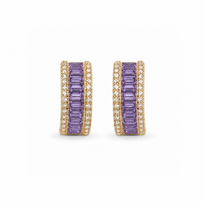 Aureline Baguette Crystal Gold-Plated Bali Earrings — Lavender