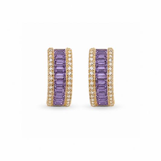 Aureline Baguette Crystal Gold-Plated Bali Earrings — Lavender