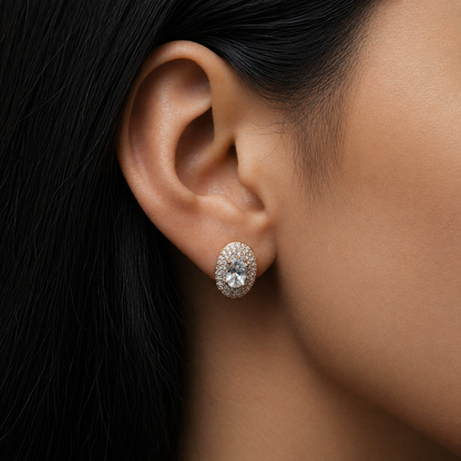 Serena Oval Crystal Gold-Plated Stud Earrings