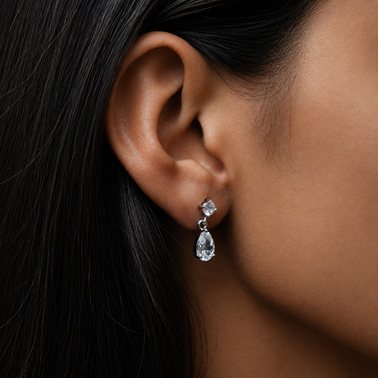 Aurelle Zircon Drop Rhodium-Plated Earrings
