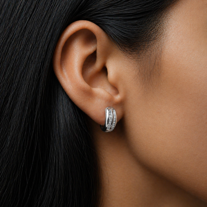 Aveline Crystal Stripe Rhodium-Plated Bali Earrings
