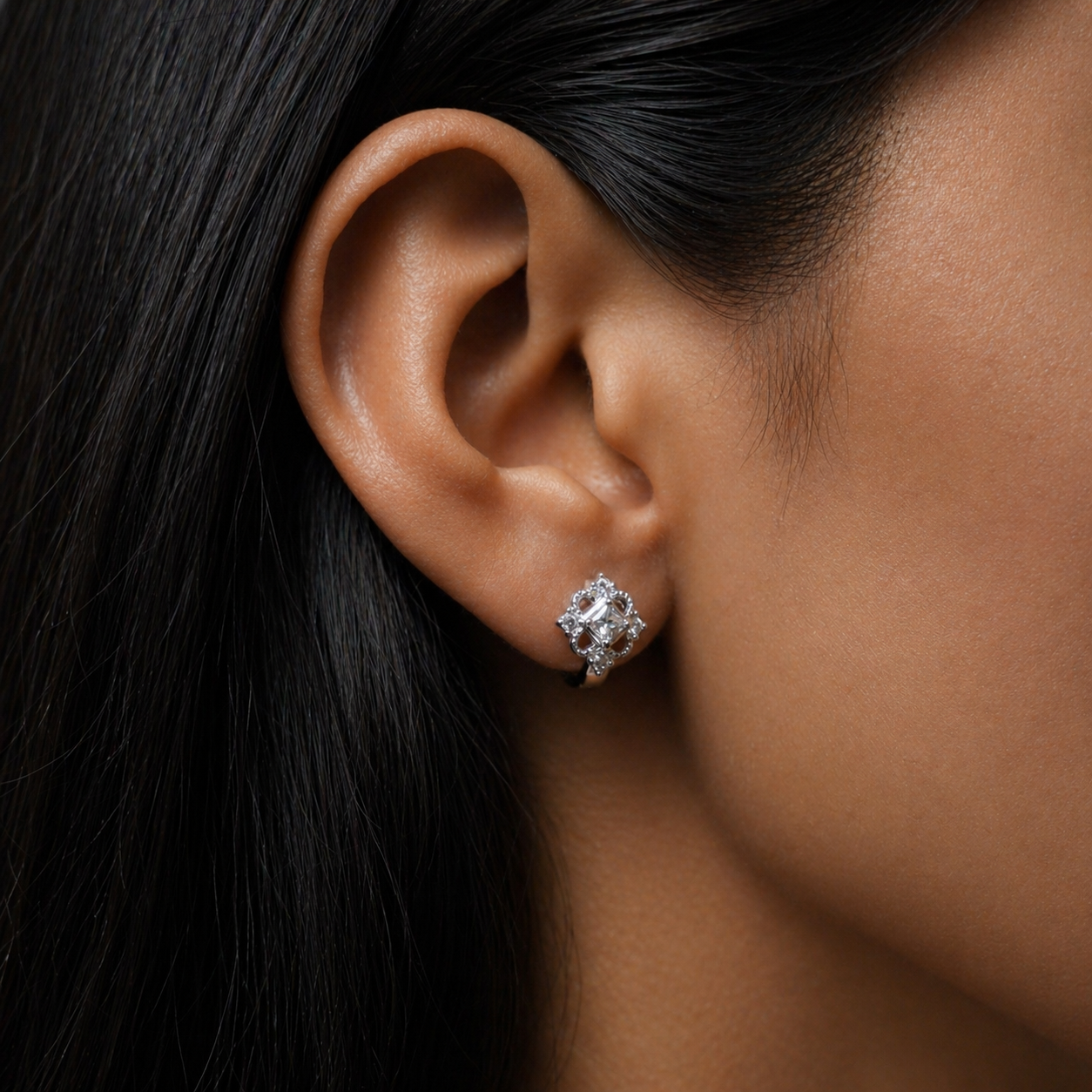 Mirelle Crystal Bloom Rhodium-Plated Stud Earrings