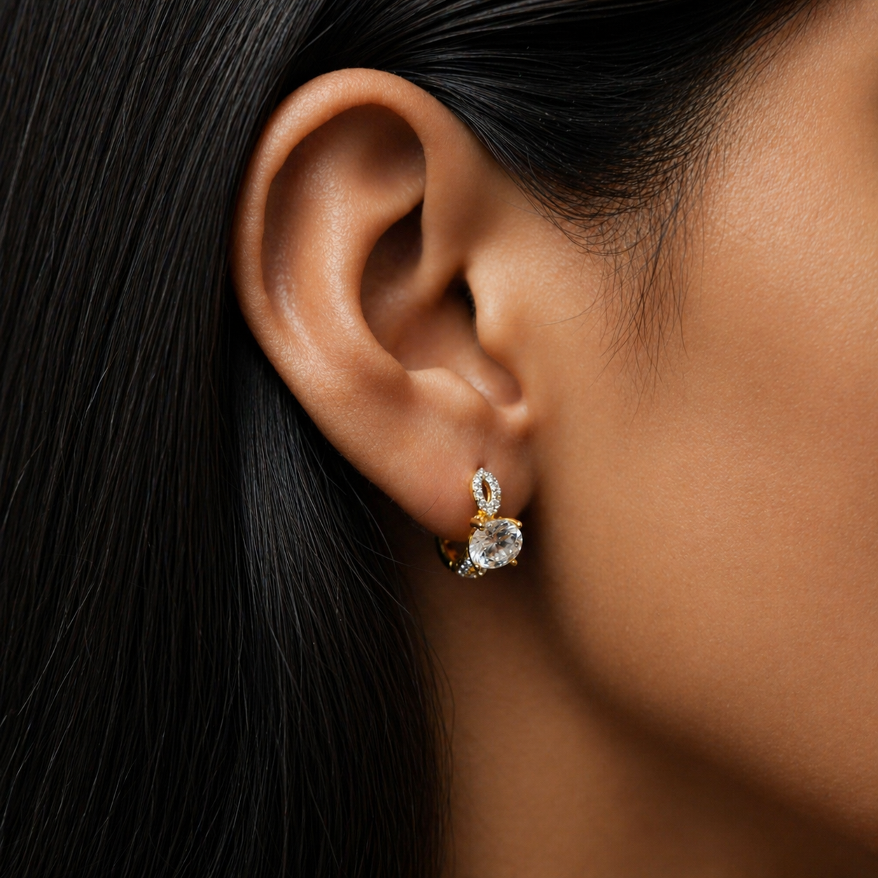 Solara Crystal Link Gold-Plated Bali Earrings