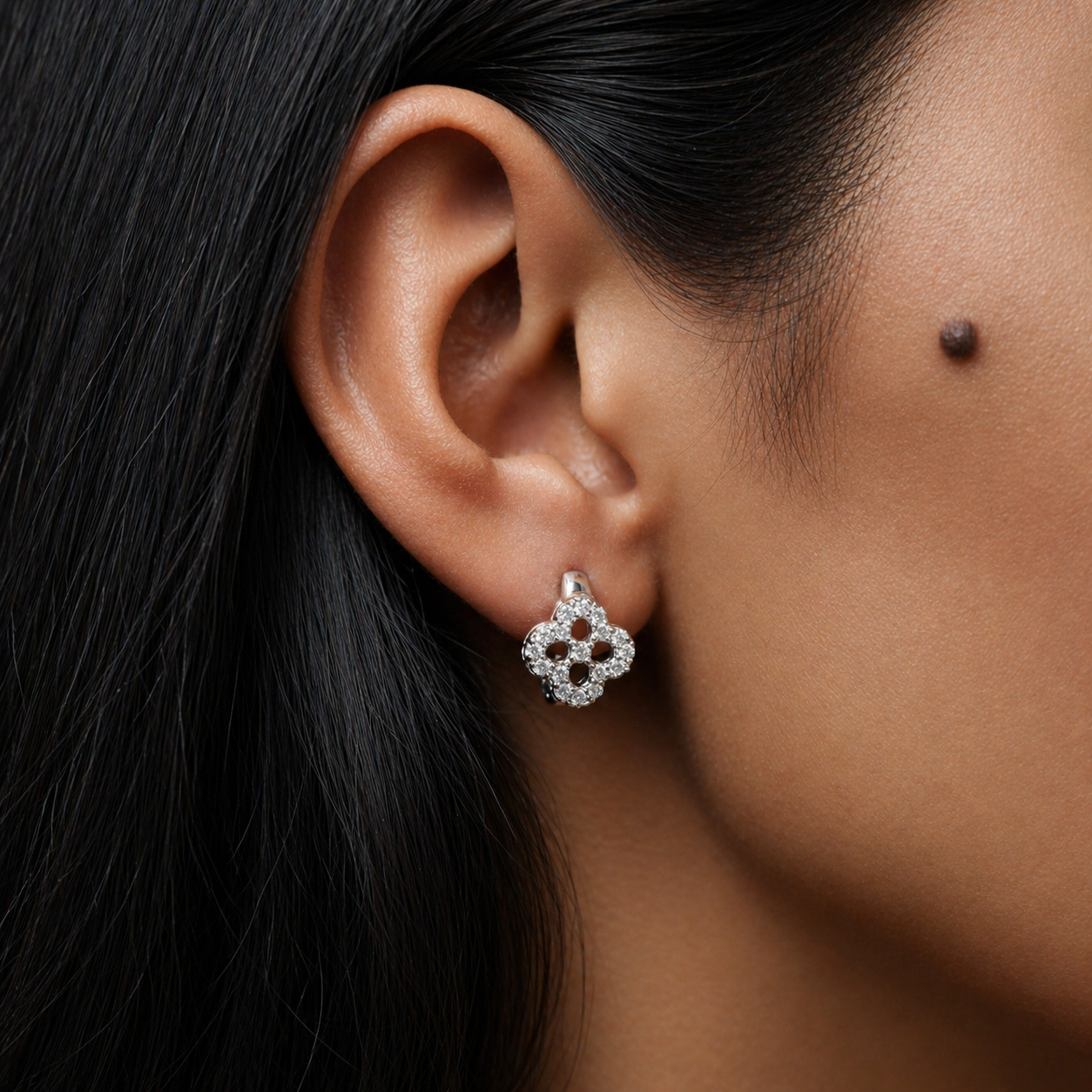 Flora Crystal Rhodium-Plated Stud Earrings