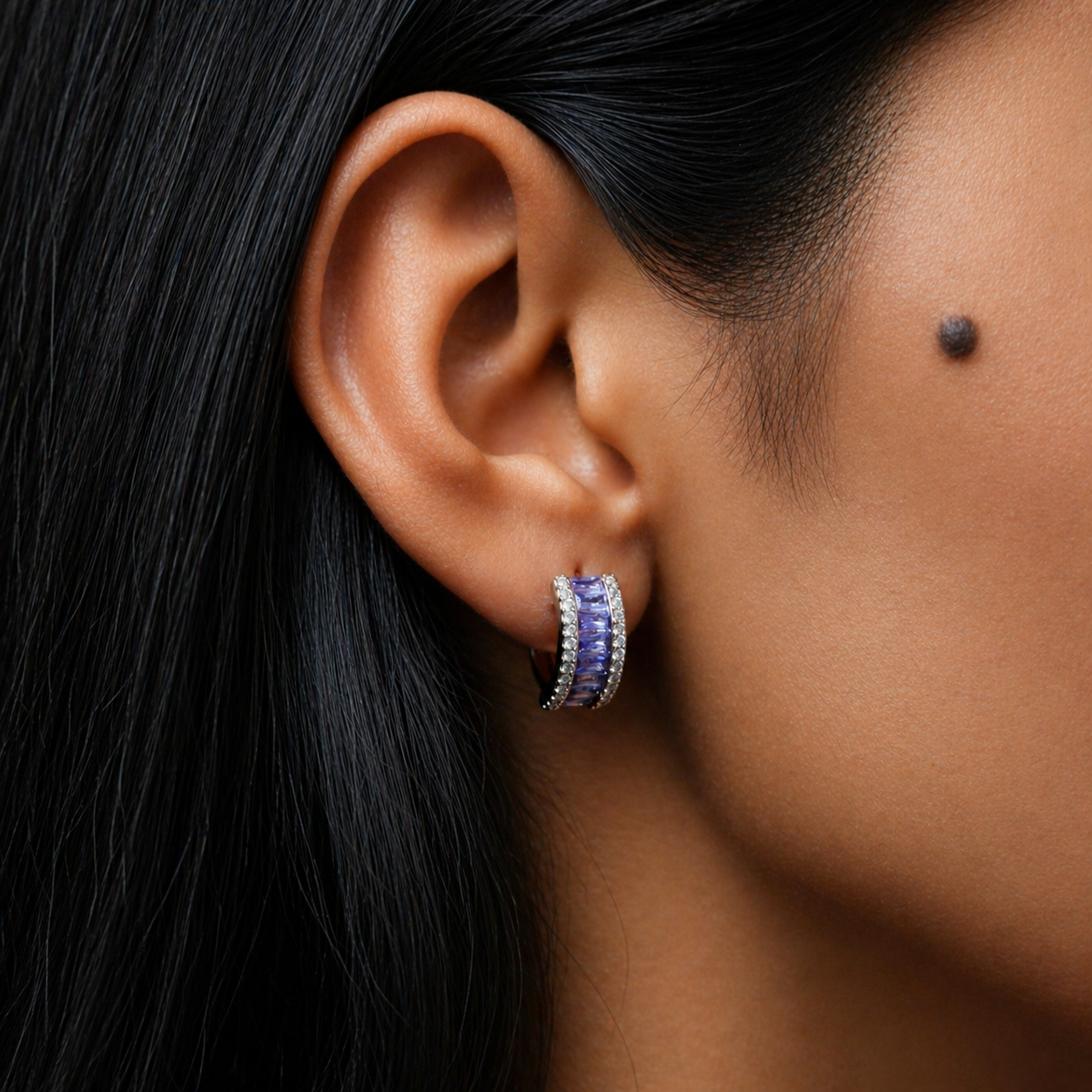 Aureline Baguette Crystal Gold-Plated Bali Earrings — Lavender