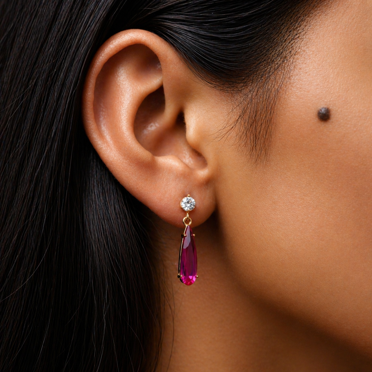 Roselle Ruby Drop Gold-Plated Earrings