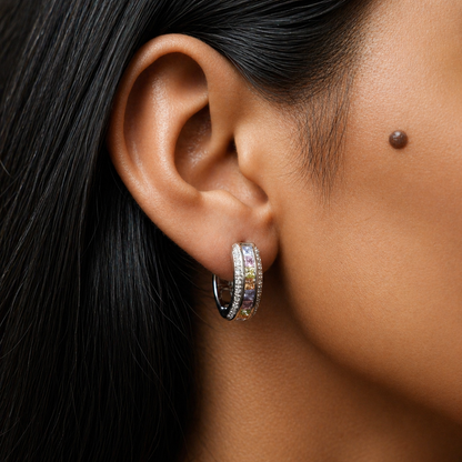 Prismé Rainbow Crystal Rhodium-Plated Bali Earrings