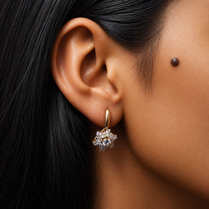 Elara Crystal Crown Gold-Plated Bali Earrings