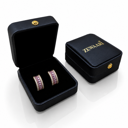 Aureline Baguette Crystal Gold-Plated Bali Earrings — Rose Pink
