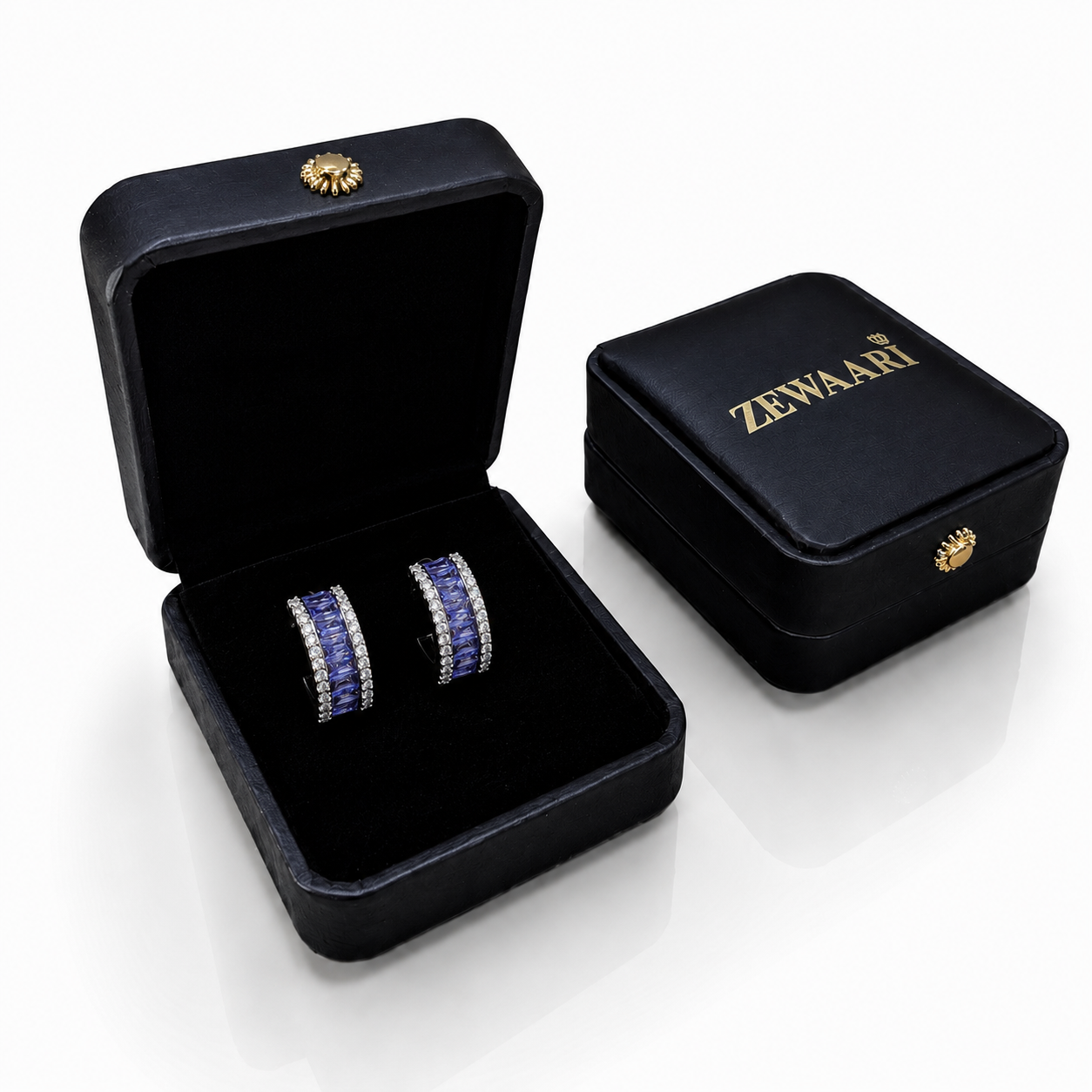 Aureline Baguette Crystal Gold-Plated Bali Earrings — Lavender
