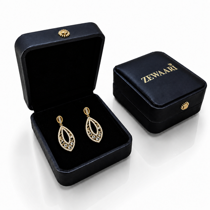 Elara Crystal Leaf Gold-Plated Drop Earrings