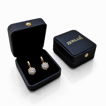 Elara Crystal Crown Gold-Plated Bali Earrings