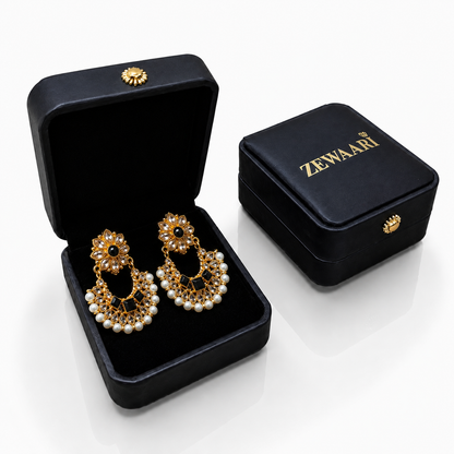 Chandbali Pearl Gold-Plated Earrings — Noir