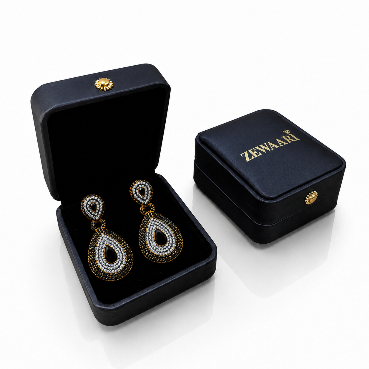 Velora Noir Crystal Gold-Plated Earrings - Black