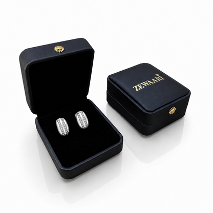 Aveline Crystal Stripe Rhodium-Plated Bali Earrings