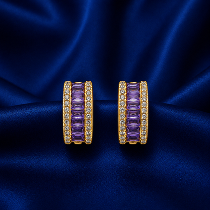 Aureline Baguette Crystal Gold-Plated Bali Earrings — Lavender