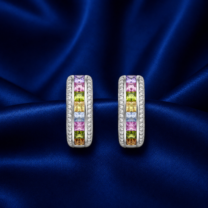 Prismé Rainbow Crystal Rhodium-Plated Bali Earrings