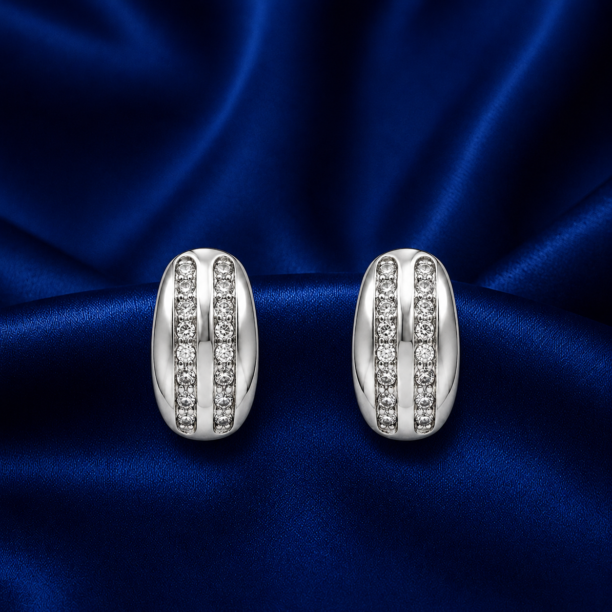 Aveline Crystal Stripe Rhodium-Plated Bali Earrings
