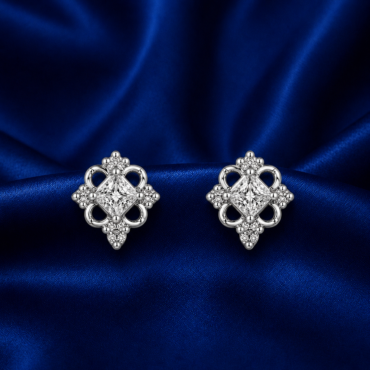 Mirelle Crystal Bloom Rhodium-Plated Stud Earrings
