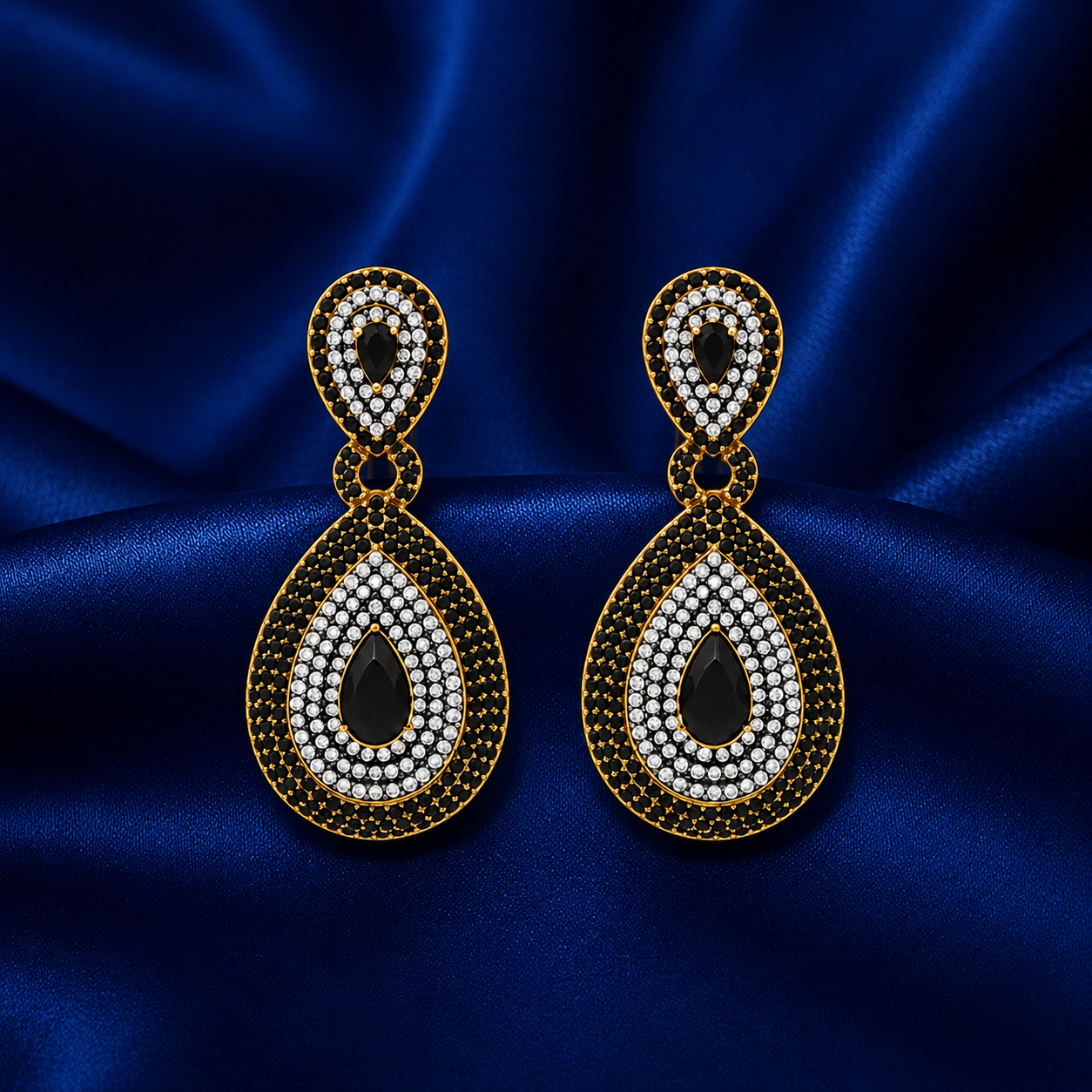 Velora Noir Crystal Gold-Plated Earrings - Black