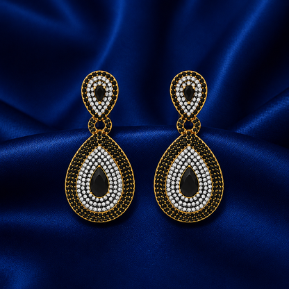 Velora Noir Crystal Gold-Plated Earrings - Black