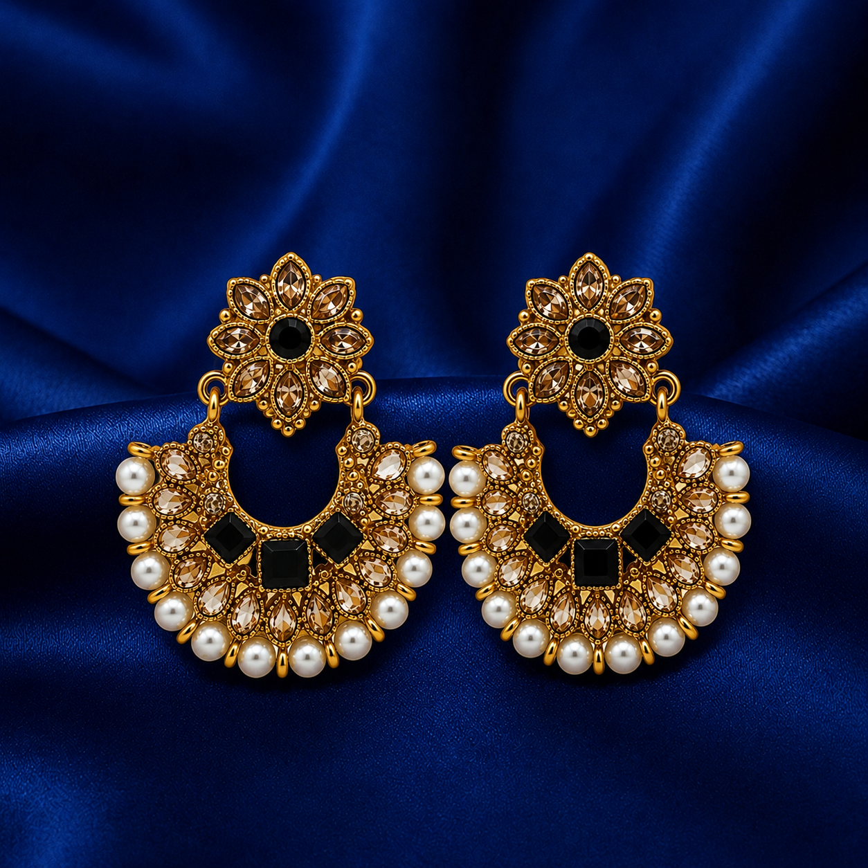 Chandbali Pearl Gold-Plated Earrings — Noir