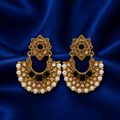 Chandbali Pearl Gold-Plated Earrings — Noir
