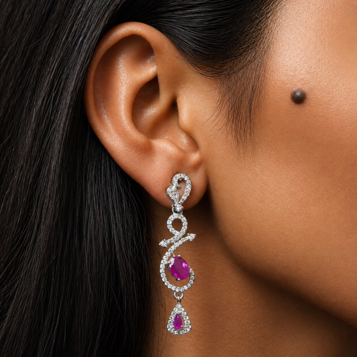 Celestia One Karat Earrings — Ruby Pink