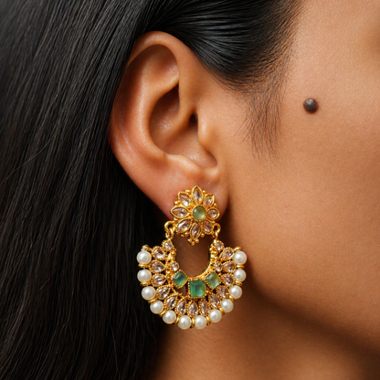 Chandbali Pearl Gold-Plated Earrings — Mint