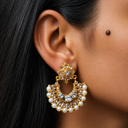 Chandbali Pearl Gold-Plated Earrings — Ivory