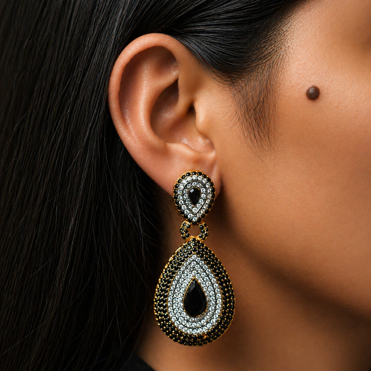 Velora Noir Crystal Gold-Plated Earrings - Black