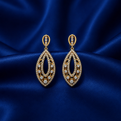 Elara Crystal Leaf Gold-Plated Drop Earrings